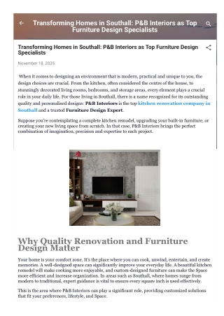 Transforming Homes in Southall: P&B Interiors as Top Furniture Design Specialist