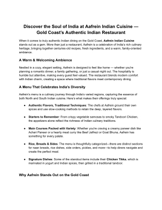 Discover the Soul of India at Aafrein Indian Cuisine
