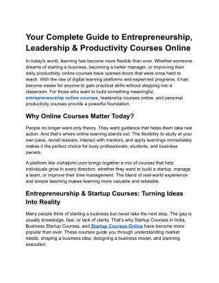 Your Complete Guide to Entrepreneurship, Leadership & Productivity Courses Online