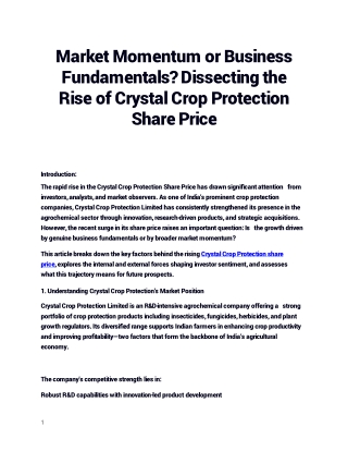 Get the Most Up-to-Date Crystal Crop Protection Share Price Only on Planify