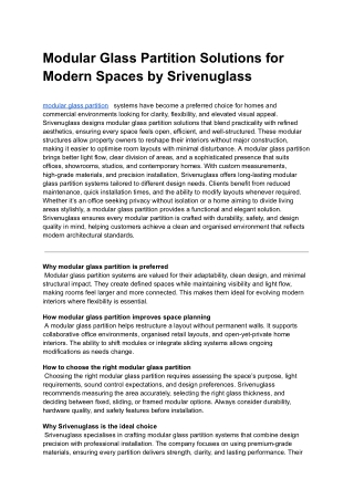 Modular Glass Partition Solutions for Modern Spaces by Srivenuglass