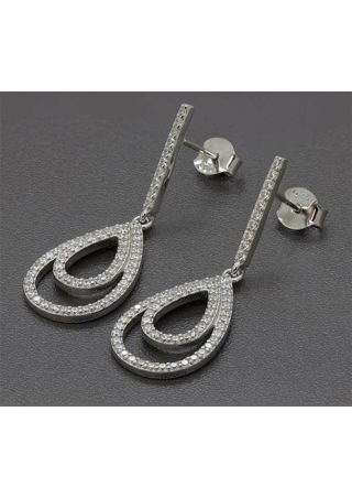 Zaveris Double Loop Silver Cubic Zircon Earrings