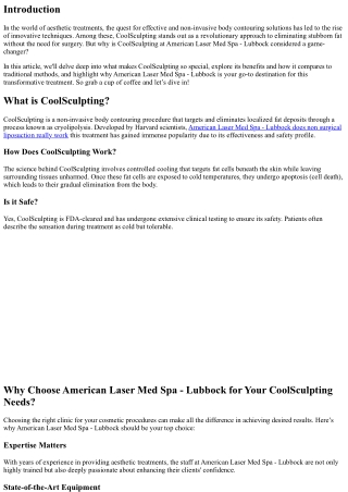 Why CoolSculpting at American Laser Med Spa - Lubbock is a Game-Changer
