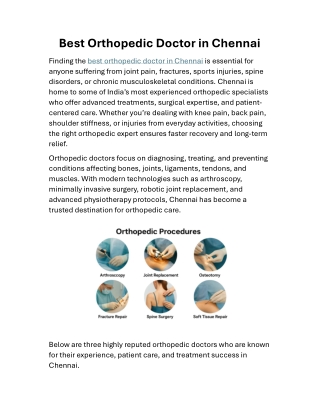 Best Orthopedic Doctor in Chennai