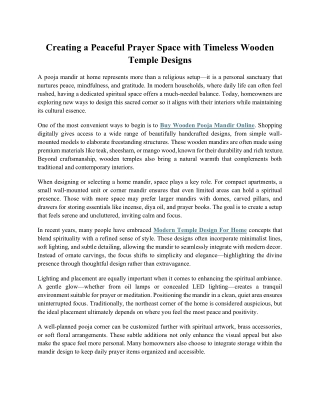 Creating a Peaceful Prayer Space with Timeless Wooden Temple Designs