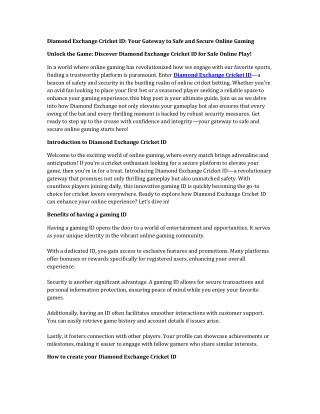 Diamond Exchange Cricket ID – Fast, Trusted & 100% Secure