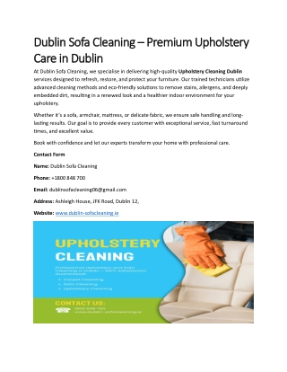 Dublin Sofa Cleaning – Premium Upholstery Care in Dublin