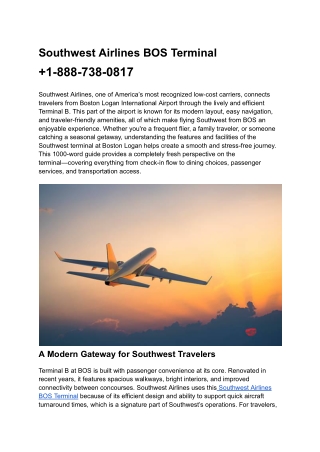 Southwest Airlines BOS Terminal  1-888-738-0817