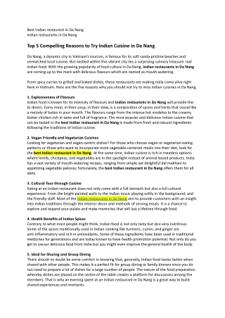 Top 5 Compelling Reasons to Try Indian Cuisine in Da Nang