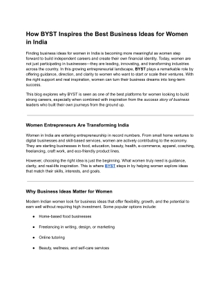 How BYST Inspires the Best Business Ideas for Women in India