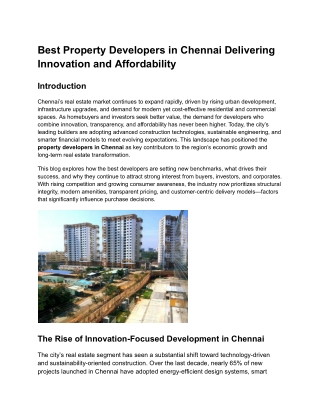 Best Property Developers in Chennai Delivering Innovation and Affordability