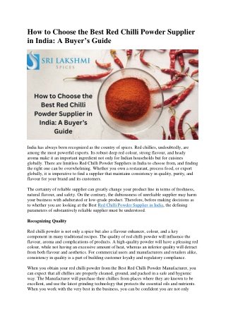 How to Choose the Best Red Chilli Powder Supplier in India