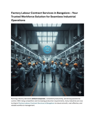 Factory Labour Contract Services in Bangalore