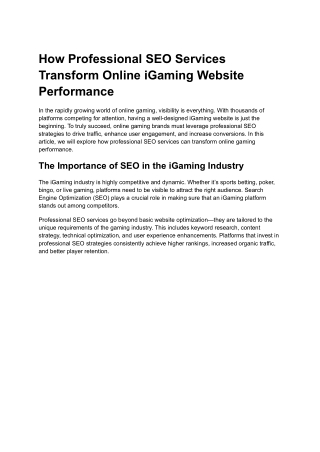 How SEO Experts Boost Visibility for Online Gaming Brands