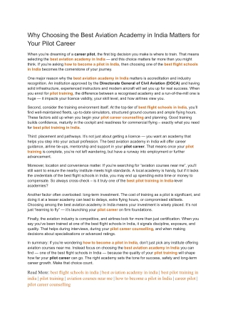 Why Choosing the Best Aviation Academy in India Matters for Your Pilot Career