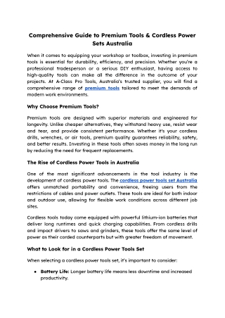 Comprehensive Guide to Premium Tools & Cordless Power Sets Australia
