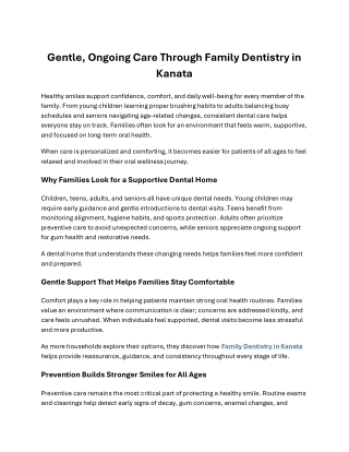 Gentle, Ongoing Care Through Family Dentistry in Kanata
