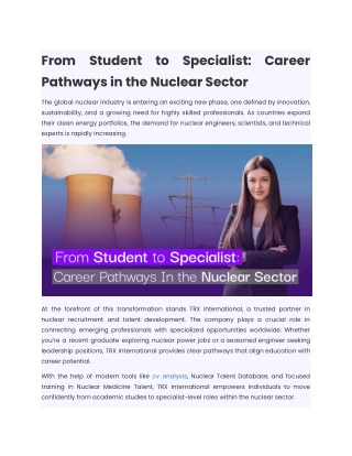 From Student to Specialist: Career Pathways in the Nuclear Sector