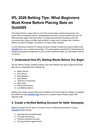 IPL 2026 Betting Tips What Beginners Must Know Before Placing Bets on Gold365