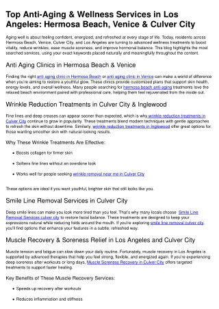 Top Anti-Aging & Wellness Services in Los Angeles-Hermosa Beach, Venice & Culver City
