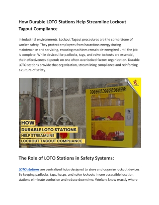 How Durable LOTO Stations Help Streamline Lockout Tagout Compliance