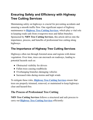 Highway Tree Cutting Services