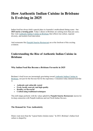 How Authentic Indian Cuisine in Brisbane Is Evolving in 2025