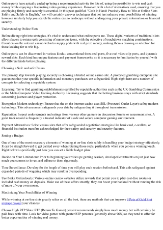 Cash in Hand: How to Win at Online Slots Securely and Firmly