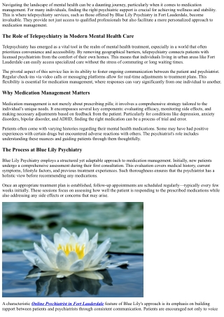 Understanding Medication Management through Blue Lily's Telepsychiatry Services