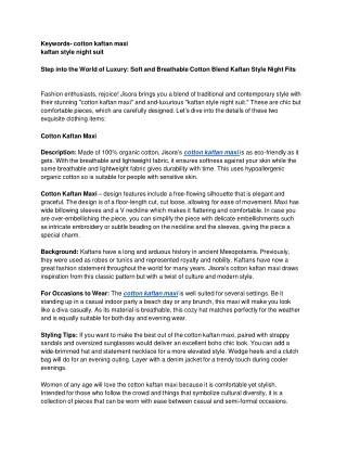 Step into the World of Luxury: Soft and Breathable Cotton Blend Kaftan Style Nig