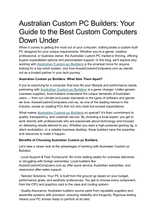 Australian Custom PC Builders: Your Guide to the Best Custom Computers Down Unde