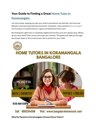 Home Tutors in Koramangala Bangalore | Home tutor near me
