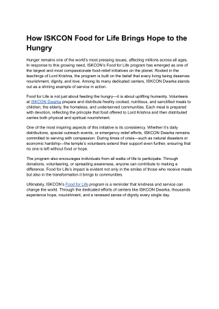 How ISKCON Food for Life Spreads Hope | ISKCON Dwarka