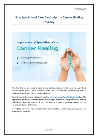 How Specialised Care Can Help the Cancer Healing Journey