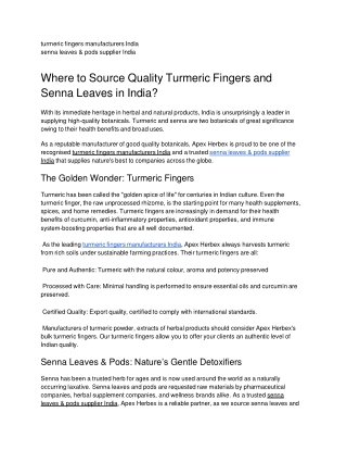 Where to Source Quality Turmeric Fingers and Senna Leaves in India?