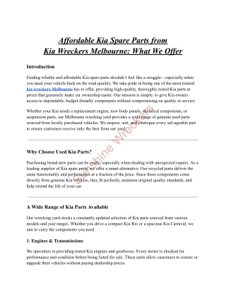 Affordable Kia Spare Parts from Kia Wreckers Melbourne: What We Offer