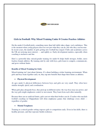 Girls in Football - Why Mixed Training Under 8 Creates Fearless Athletes