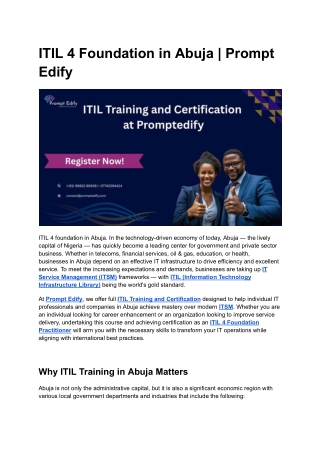 ITIL 4 Foundation in Abuja _ Prompt Edify