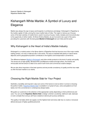 Kishangarh White Marble: A Symbol of Luxury and Elegance