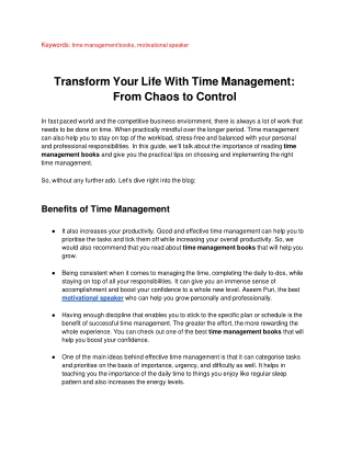 Transform Your Life With Time Management: From Chaos to Control
