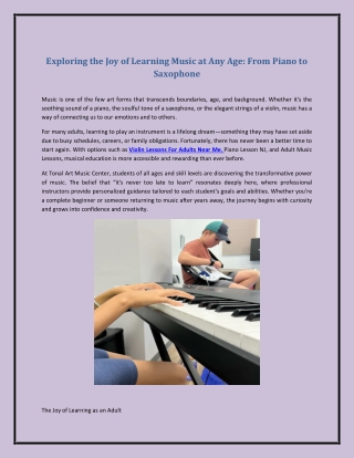 Exploring the Joy of Learning Music at Any Age: From Piano to Saxophone