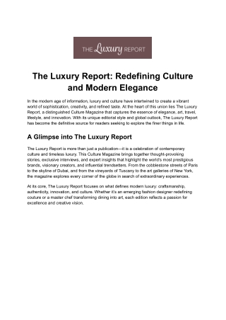 The Luxury Report – Curating Elite Experiences in Travel Magazines
