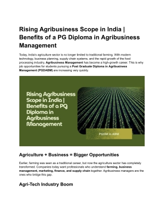 Rising Agribusiness Scope in India _ Benefits of a PG Diploma in Agribusiness Management