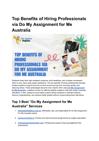 Top Benefits of Hiring Professionals via Do My Assignment for Me Australia