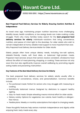 Best Prepared Food Delivery Services for Elderly Ensuring Comfort, Nutrition & Independence