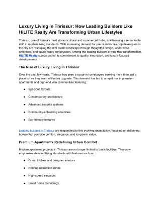 Luxury Living in Thrissur_ How Leading Builders Like HiLITE Realty Are Transforming Urban Lifestyles