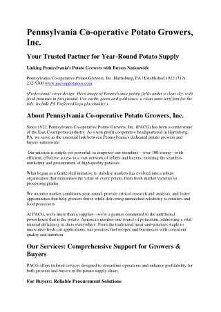 Pennsylvania Co-operative Potato Growers, Inc. – Your Year-Round Partner for Pre