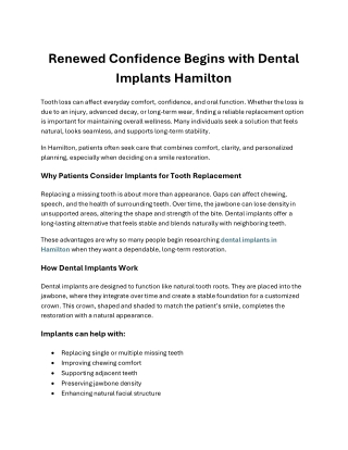Renewed Confidence Begins with Dental Implants Hamilton