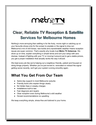 Clear, Reliable TV Reception & Satellite Services for Melbourne Homes