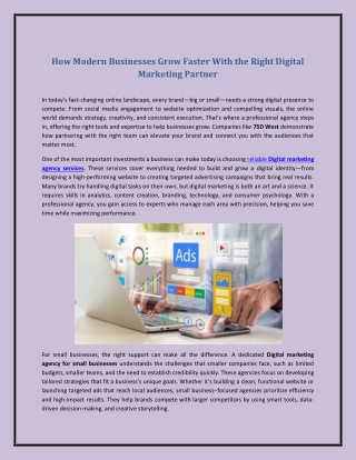 How Modern Businesses Grow Faster With the Right Digital Marketing Partner